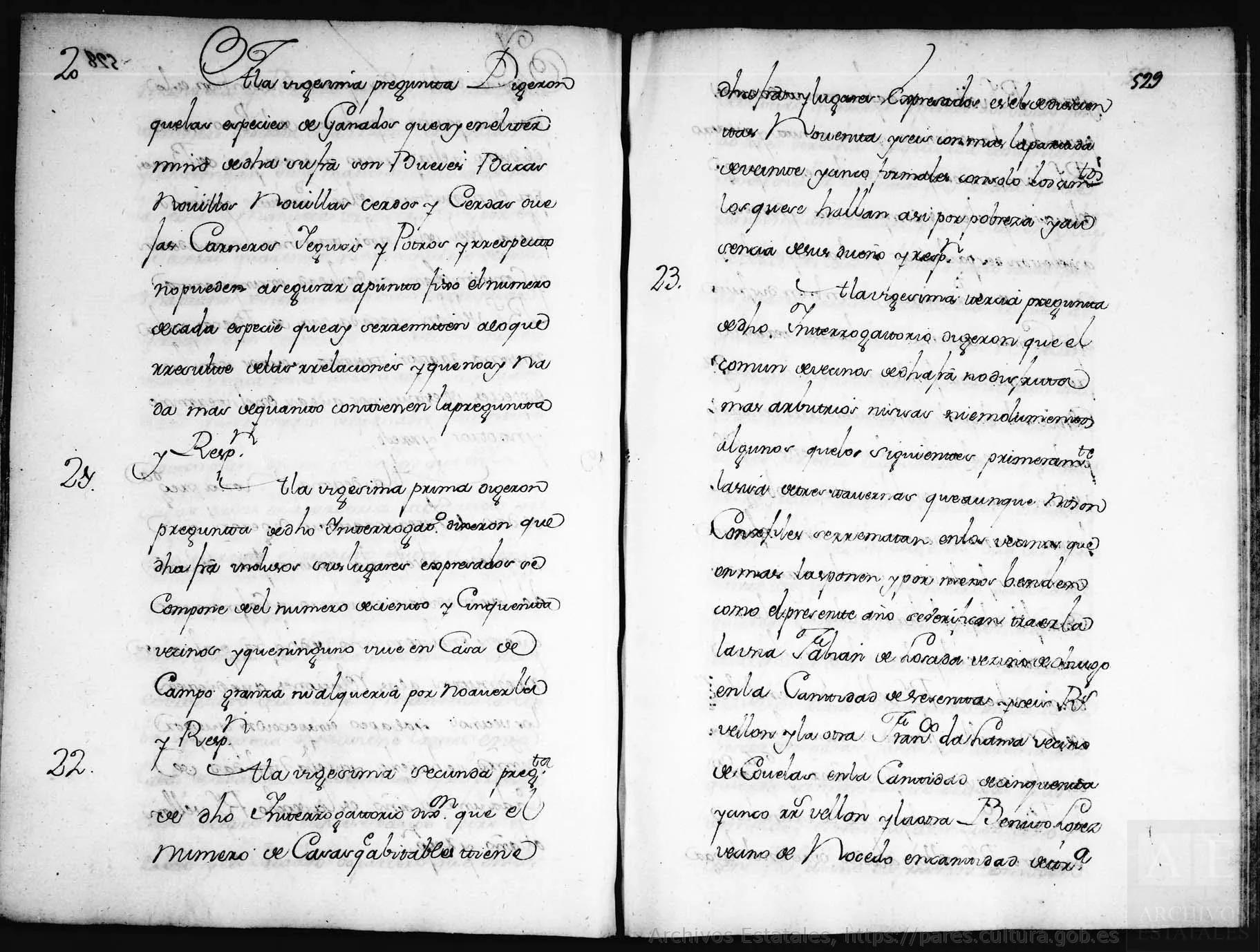 Folio 529 do Catastro, coas respostas 20 a 23